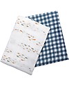 Lulujo Baby Set di 2 Copertine Swaddle 100 x 100 cm - Boho - 100% Cotone - Pesci+a Quadretti Navy Swaddle di Mussola