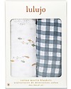 Lulujo Baby Set di 2 Copertine Swaddle 100 x 100 cm - Boho - 100% Cotone - Pesci+a Quadretti Navy Swaddle di Mussola