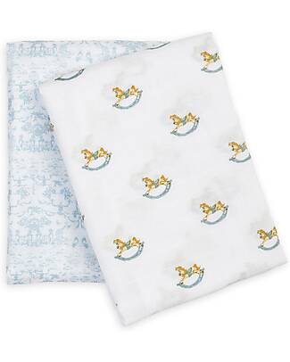 Lulujo Baby Set di 2 Copertine Swaddle 100 x 100 cm - Cavallo a Dondolo/Toile - 100% mussola di cotone Swaddle di Mussola