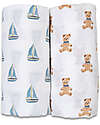 Lulujo Baby Set di 2 Copertine Swaddle 100 x 100 cm - Orsetto Vintage/Barca a Vela - 100% mussola di cotone Swaddle di Mussola