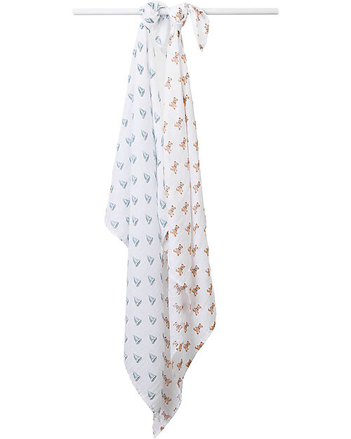 Lulujo Baby Set di 2 Copertine Swaddle 100 x 100 cm - Orsetto Vintage/Barca a Vela - 100% mussola di cotone Swaddle di Mussola
