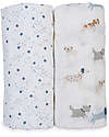 Lulujo Baby Set di 2 Copertine Swaddle 100 x 100 cm - Puppy Dog/Stars - 100% mussola di cotone Swaddle di Mussola