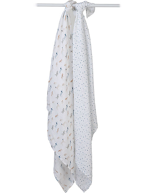 Lulujo Baby Set di 2 Copertine Swaddle 100 x 100 cm - Puppy Dog/Stars - 100% mussola di cotone Swaddle di Mussola