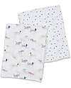 Lulujo Baby Set di 2 Copertine Swaddle 100 x 100 cm - Puppy Dog/Stars - 100% mussola di cotone Swaddle di Mussola