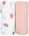 Lulujo Baby Set di 2 Copertine Swaddle 100 x 100 cm - Strawberries/Pink - 100% mussola di cotone Swaddle di Mussola