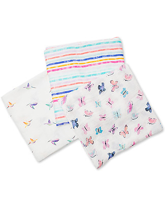 Lulujo Baby Set di 3 Copertine 120 x 120 cm, Garden Friends - Mussola di bambù Copertine Swaddles