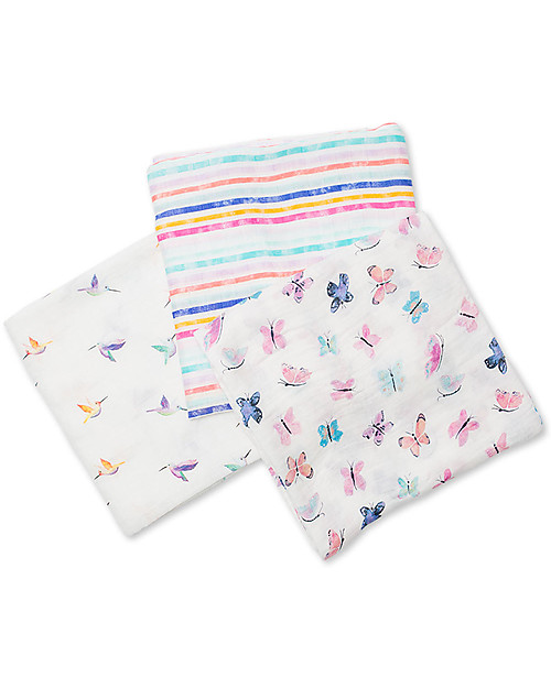 Lulujo Baby Set di 3 Copertine 120 x 120 cm, Garden Friends - Mussola di bambù Swaddle di Mussola