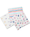 Lulujo Baby Set di 3 Copertine 120 x 120 cm, Garden Friends - Mussola di bambù Swaddle di Mussola