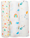 Lulujo Baby Set di 3 Copertine 120 x 120 cm, High in the Sky - Mussola di bambù Swaddle di Mussola