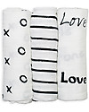 Lulujo Baby Set di 3 Copertine 70 x 70 cm, Modern Black & White - 100% mussola di bambù Swaddle di Mussola