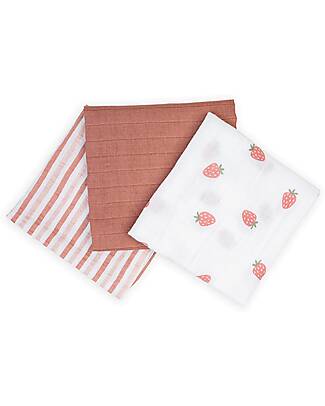 Lulujo Baby Set di 3 Copertine Swaddle 69 x 69 cm - Fragole - 100% mussola di cotone Swaddle di Mussola
