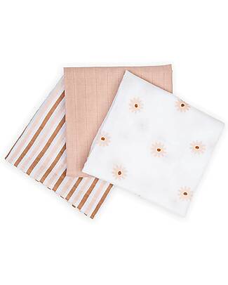 Lulujo Baby Set di 3 Copertine Swaddle 69 x 69 cm - Margherite - 100% mussola di cotone Swaddle di Mussola