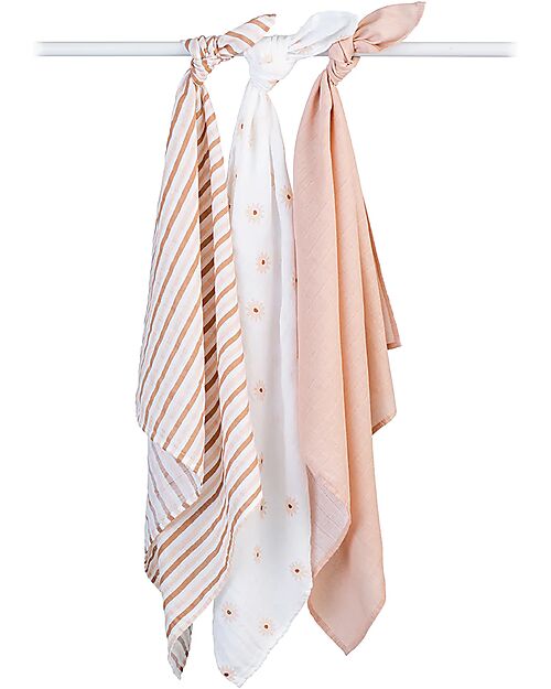 Lulujo Baby Set di 3 Copertine Swaddle 69 x 69 cm - Margherite - 100% mussola di cotone Swaddle di Mussola