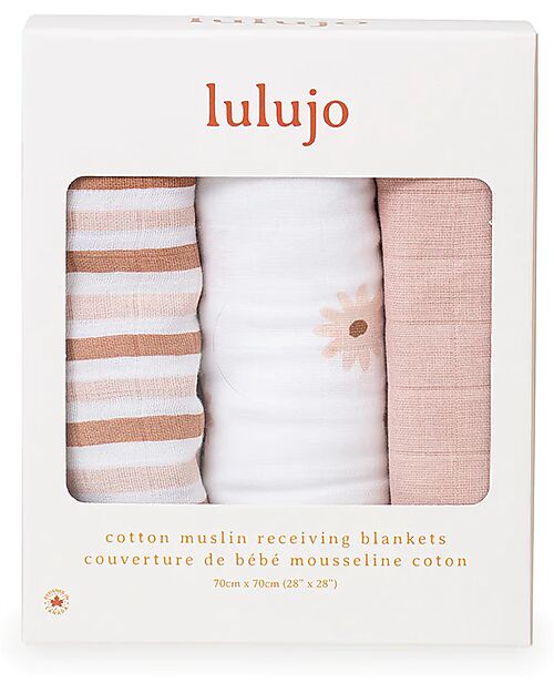 Lulujo Baby Set di 3 Copertine Swaddle 69 x 69 cm - Margherite - 100% mussola di cotone Swaddle di Mussola