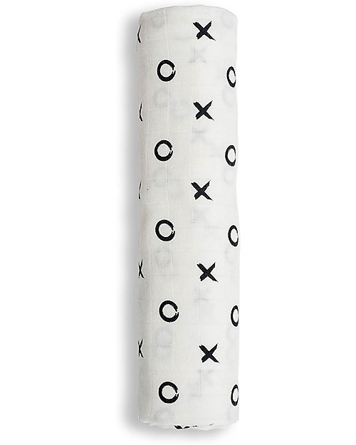 Lulujo Baby Set Hello World, Cappellino + Swaddle, Baci e Abbracci, 120 x 120 cm - Bambù Swaddle di Mussola