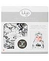 Lulujo Baby Set Hello World, Cappellino + Swaddle, Black Floral, 120 x 120 cm - Bambù Swaddle di Mussola
