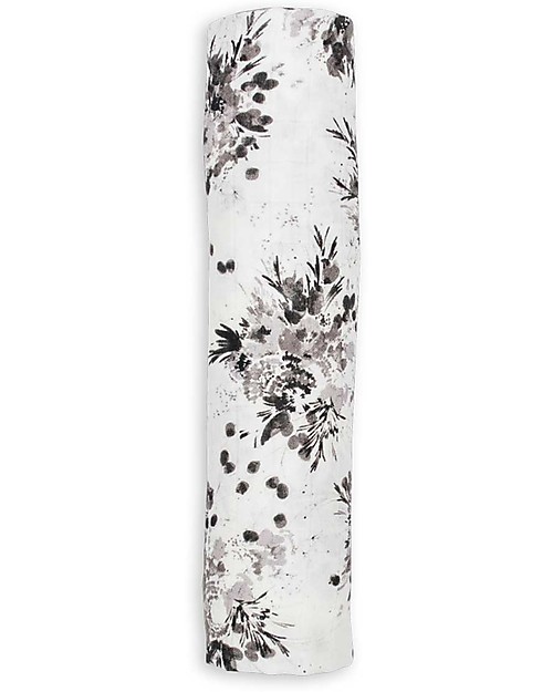 Lulujo Baby Set Hello World, Cappellino + Swaddle, Black Floral, 120 x 120 cm - Bambù Swaddle di Mussola