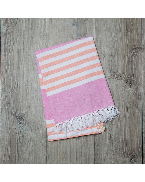 Lulujo Baby Turkish Towel, Asciugamano 100 x 150 cm, Rosa-Albicocca - 100% cotone Accappatoi e Asciugamani