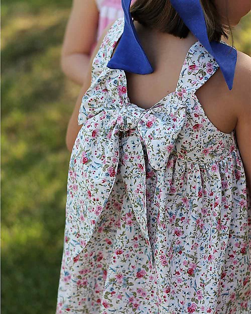 Maghi e Maci Firenze Abito Raja, Fiori Rosa/Bianco - 100% Cotone, Fatto a Mano Vestiti_