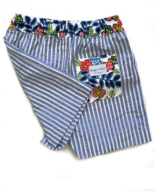 Maghi e Maci Firenze Costume a Pantaloncino, Righe/Fiori - 100% Cotone, Fatto a Mano Boxer Mare