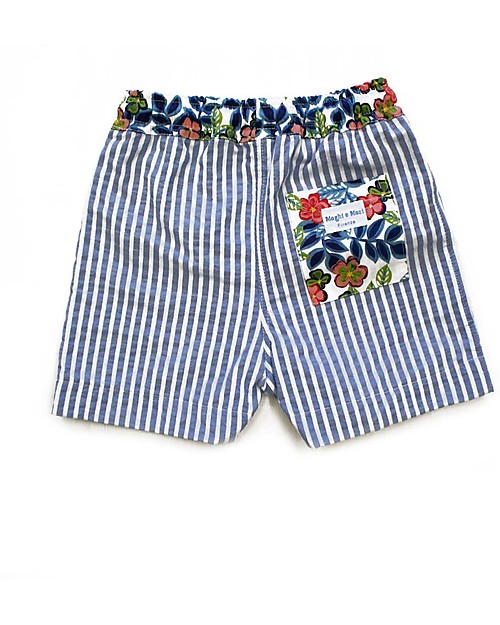 Maghi e Maci Firenze Costume a Pantaloncino, Righe/Fiori - 100% Cotone, Fatto a Mano Boxer Mare