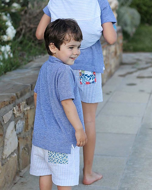 Maghi e Maci Firenze Costume a Pantaloncino, Righe/Fiori - 100% Cotone, Fatto a Mano Boxer Mare