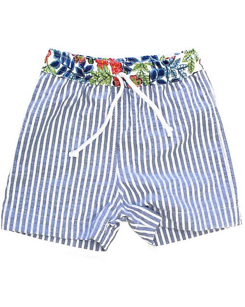Maghi e Maci Firenze Costume a Pantaloncino, Righe/Fiori - 100% Cotone, Fatto a Mano Boxer Mare