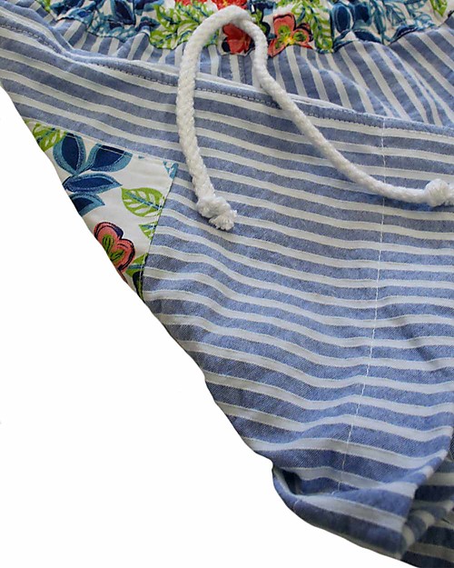 Maghi e Maci Firenze Costume a Pantaloncino, Righe/Fiori - 100% Cotone, Fatto a Mano Boxer Mare