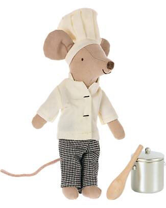 Maileg Chef mouse with Soup Pot and Spoon - 13 cm - for Maileg Doolhouse Puppets