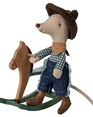Maileg Cowboy Mouse on Rocking Horse - Little Brother - Height 11 cm Puppets