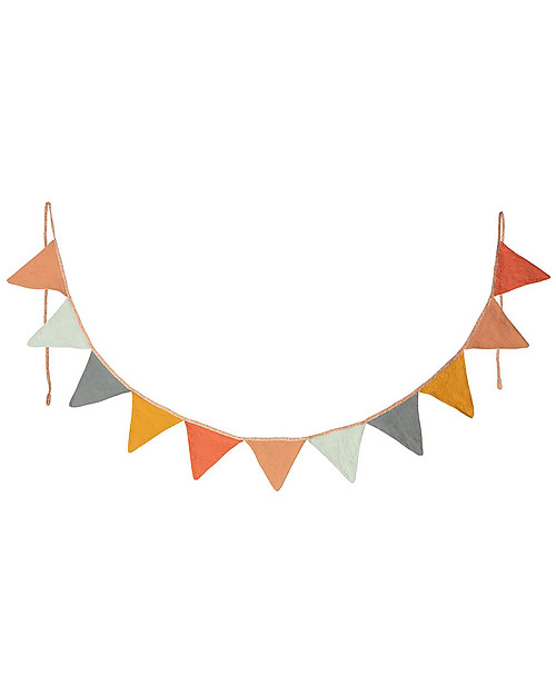 Maileg Ghirlanda Multicolore con 11 Bandierine - Cotone e Lino - 3 mt Decorazioni da Parete