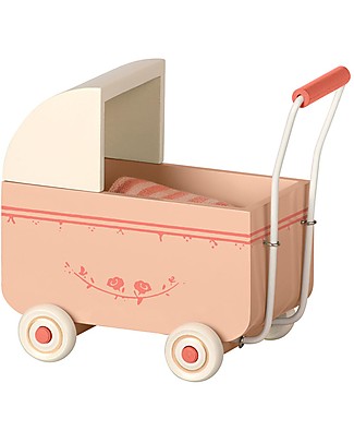 Maileg Mini Carrozzina Giocattolo in Legno - Cipria - 14 cm Accessori Bambole