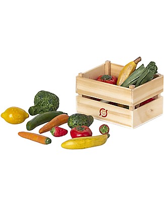 Maileg Mini Cassetta con Frutta e Verdura - 7 cm - Dipinta a Mano! Accessori Bambole
