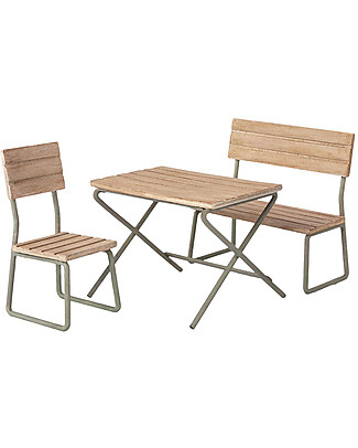 Maileg Mini Set da Giardino - Tavolo con Panca e Sedia - 9 cm Giochi per Inventare Storie