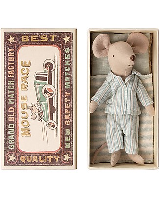 Maileg Mini Topino con Pigiama, in Scatola di Fiammiferi - 12 cm Peluche