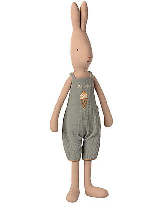 Maileg Rabbit - Dusty Blue Overalls - 59 cm Story Making Games