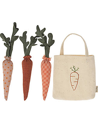 Maileg Set 3 Carote con Mini Shopping Bag Ricamata - 14x8 cm Giochi per Inventare Storie