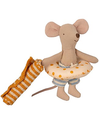 Maileg Topi da Spiaggia - Fratellino - con Cabine de Plage - Altezza 11 cm Peluche