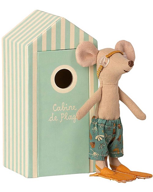 Maileg Topi da Spiaggia - Fratello Maggiore - con Cabine de Plage - Altezza 15,5 cm Pupazzi