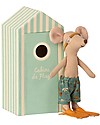 Maileg Topi da Spiaggia - Fratello Maggiore - con Cabine de Plage - Altezza 15,5 cm Pupazzi