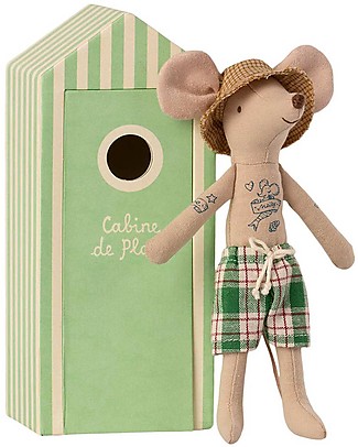 Maileg Topi da Spiaggia - Papà - con Cabine de Plage - Altezza 17,5 cm Giochi per Inventare Storie