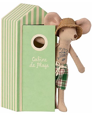 Maileg Topi da Spiaggia - Papà - con Cabine de Plage - Altezza 17,5 cm Giochi per Inventare Storie