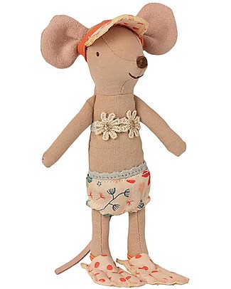 Maileg Topi da Spiaggia - Sorella Maggiore - con Cabine de Plage - Altezza 15,5 cm Giochi per Inventare Storie