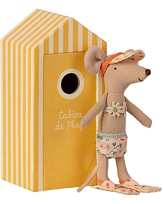 Maileg Topi da Spiaggia - Sorella Maggiore - con Cabine de Plage - Altezza 15,5 cm Peluche