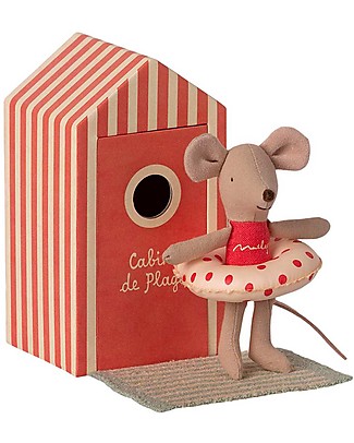 Maileg Topi da Spiaggia - Sorellina - con Cabine de Plage - Altezza 11 cm Peluche