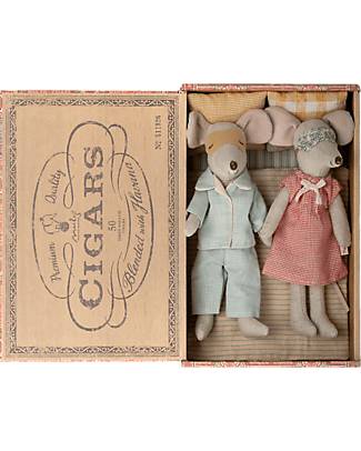 Maileg Topi Mamma e Papà nella Scatola dei Sigari - Altezza 17 cm Peluche