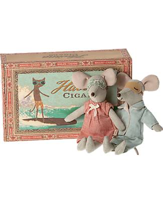 Maileg Topi Mamma e Papà nella Scatola dei Sigari - Altezza 17 cm Peluche