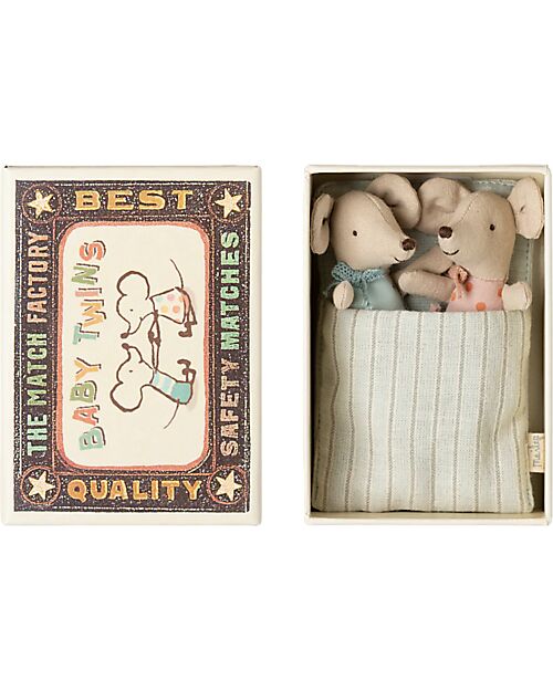 Maileg Topini Gemelli in Scatola di Fiammiferi - Altezza 8 cm Pupazzi