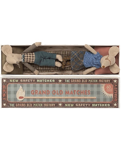 Maileg Topini Nonno e Nonna in Scatola di Fiammiferi - 17 cm Pupazzi