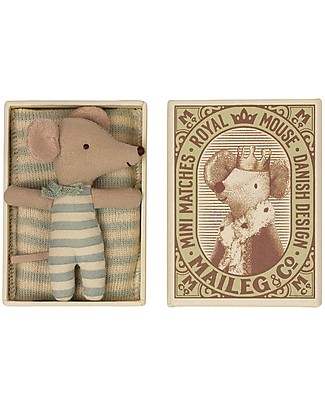 Maileg Topino Sveglio/Addormentato in Scatola di Fiammiferi - 8 cm Peluche